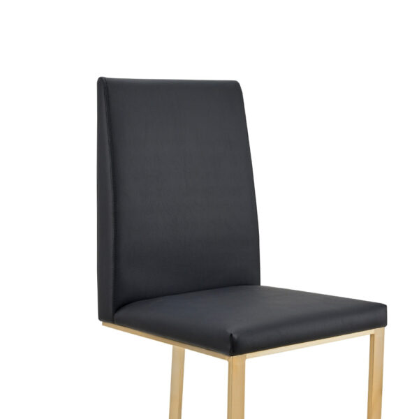 Cid Anki 19 Inch Dining Chair, Dark Gray Faux Leather, Brass Steel Finish