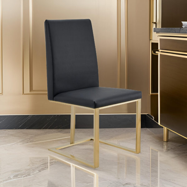 Cid Anki 19 Inch Dining Chair, Dark Gray Faux Leather, Brass Steel Finish