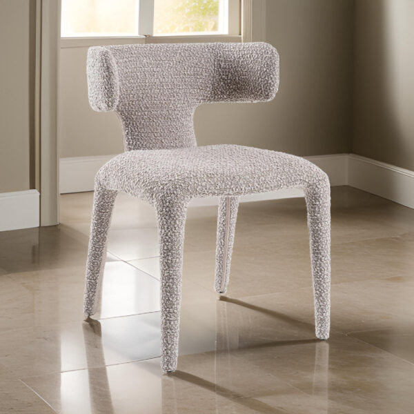 Cid Eve 21 Inch Dining Chair, Curved Wingback Off White Textured Polyester