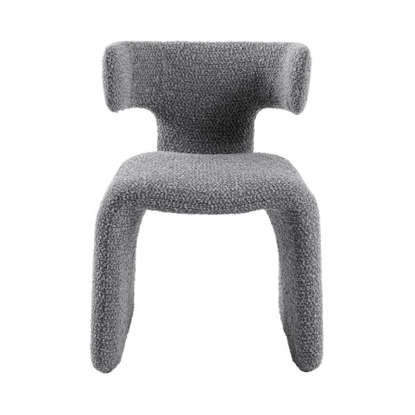 Cid Fiu 22 Inch Dining Chair, Curved Wingback, Gray Textured Polyester