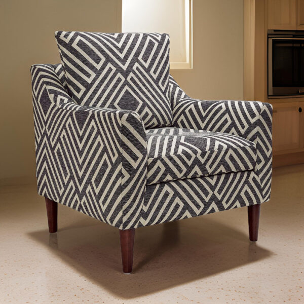 Morris Accent Chair, Gray, White Geometric Pattern, Polyester, Brown Wood