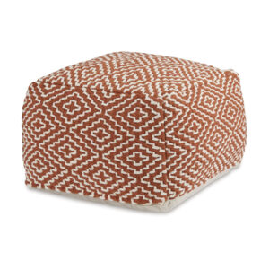 Sena 22 Inch Ottoman Pouf, Handwoven Pattern, Zipper Cotton Cover Red White