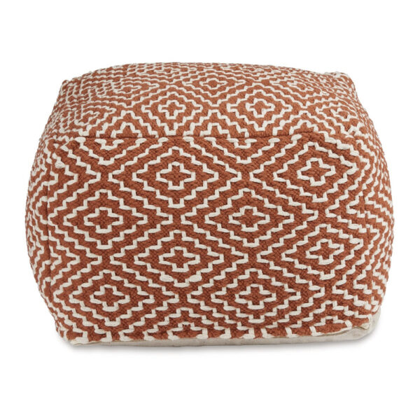 Sena 22 Inch Ottoman Pouf, Handwoven Pattern, Zipper Cotton Cover Red White