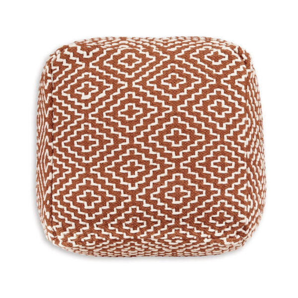 Sena 22 Inch Ottoman Pouf, Handwoven Pattern, Zipper Cotton Cover Red White