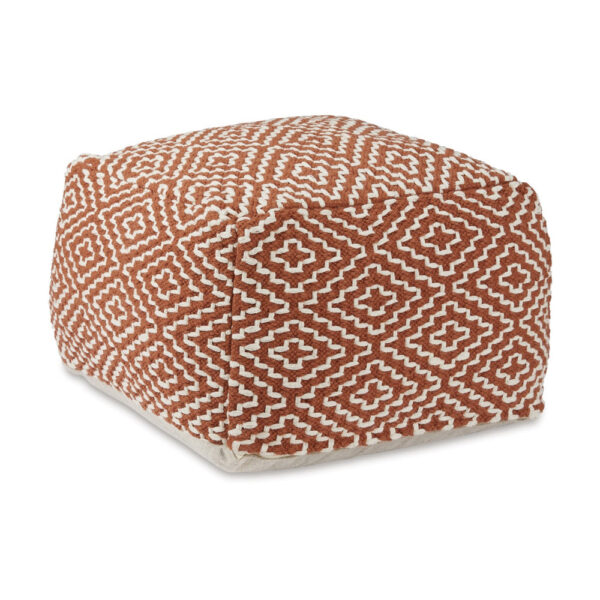 Sena 22 Inch Ottoman Pouf, Handwoven Pattern, Zipper Cotton Cover Red White