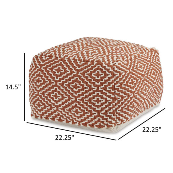 Sena 22 Inch Ottoman Pouf, Handwoven Pattern, Zipper Cotton Cover Red White