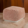 Sena 22 Inch Ottoman Pouf, Handwoven Pattern, Zipper Cotton Cover Red White