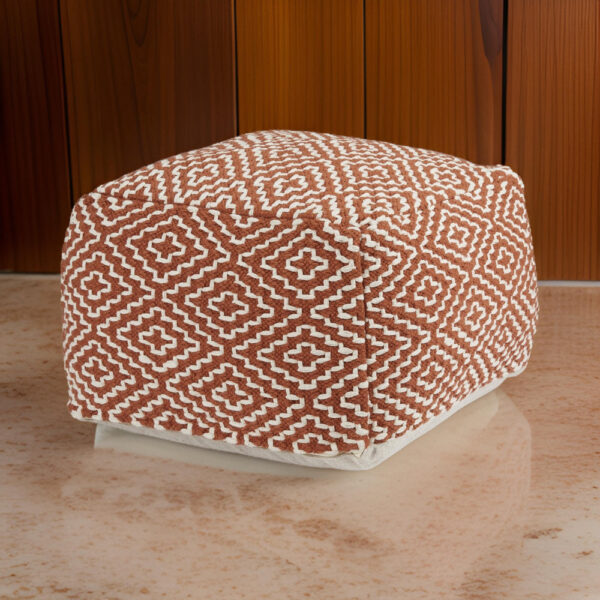 Sena 22 Inch Ottoman Pouf, Handwoven Pattern, Zipper Cotton Cover Red White