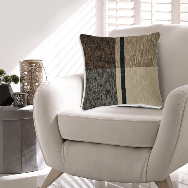 Tena 20 Inch Accent Pillow Set of 4, Square Plaid Pattern, Tan, Black White