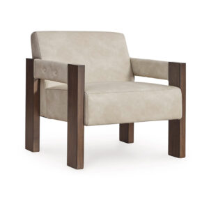 Live Accent Chair, Cushioned Seat, White Faux Leather, Espresso Brown Wood