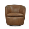 Niko Swivel Accent Chair, Round Barrel Design, Brown Top Grain Leather