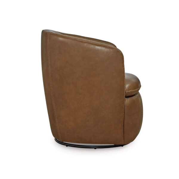Niko Swivel Accent Chair, Round Barrel Design, Brown Top Grain Leather