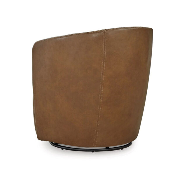 Niko Swivel Accent Chair, Round Barrel Design, Brown Top Grain Leather