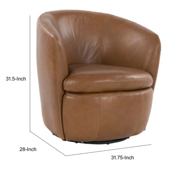 Niko Swivel Accent Chair, Round Barrel Design, Brown Top Grain Leather