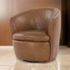Niko Swivel Accent Chair, Round Barrel Design, Brown Top Grain Leather