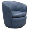 Niko Swivel Accent Chair, Round Barrel Design, Blue Top Grain Leather