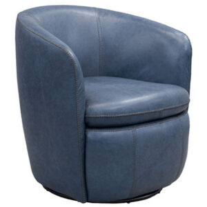 150220266991e2767939c.jpeg Niko Swivel Accent Chair, Round Barrel Design, Blue Top Grain Leather