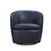 Niko Swivel Accent Chair, Round Barrel Design, Blue Top Grain Leather