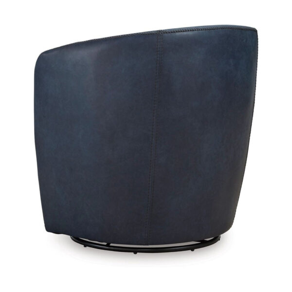 Niko Swivel Accent Chair, Round Barrel Design, Blue Top Grain Leather