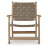 Woven Accent Chair, Taupe Faux Leather Strips, Basket Weave Pattern, Brown