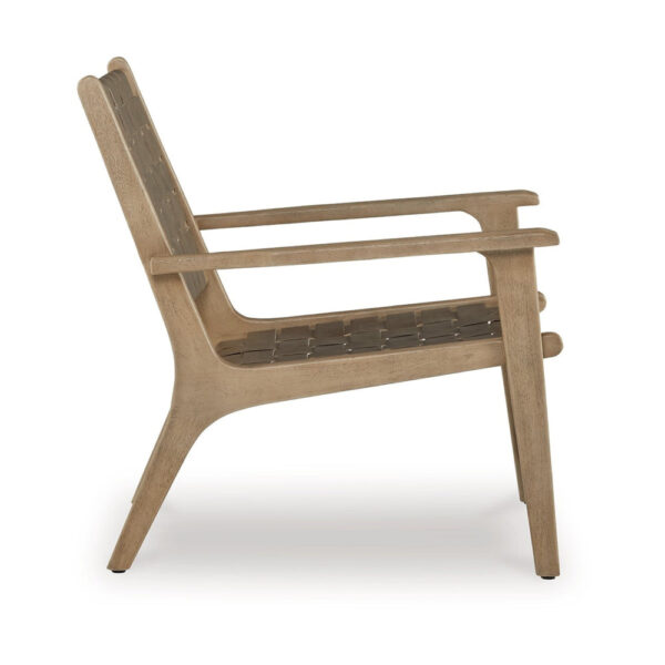 Woven Accent Chair, Taupe Faux Leather Strips, Basket Weave Pattern, Brown