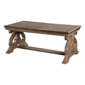 Gia Coffee Table, 52 Inch Rectangular Top, Carved Details, Brown Solid Wood