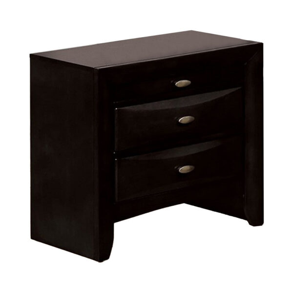 150220266991e303193c6.jpeg Simo Nightstand, Spacious Top, Metal Knobs, 3 Drawers, Black Solid Wood
