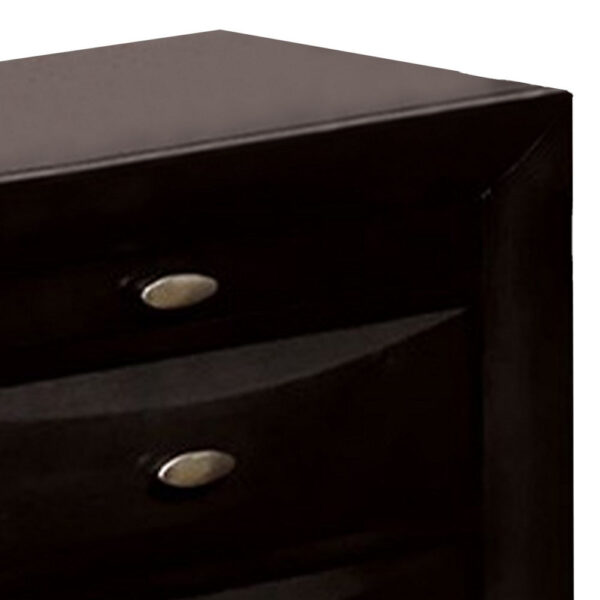 150220266991e305ea215.jpeg Simo Nightstand, Spacious Top, Metal Knobs, 3 Drawers, Black Solid Wood