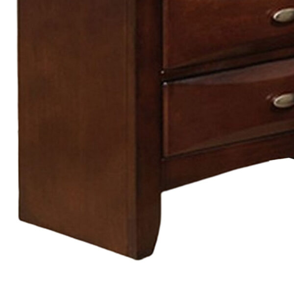 Simo Nightstand, Spacious Top, Nickel, 3 Drawers, Cherry Brown Solid Wood