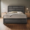 Erica King Size Bed, Gray and Black Wood Finish, Panel Style Headboard