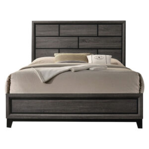 Erica Full Size Bed, Gray and Black Wood Finish, Panel Style Headboard
