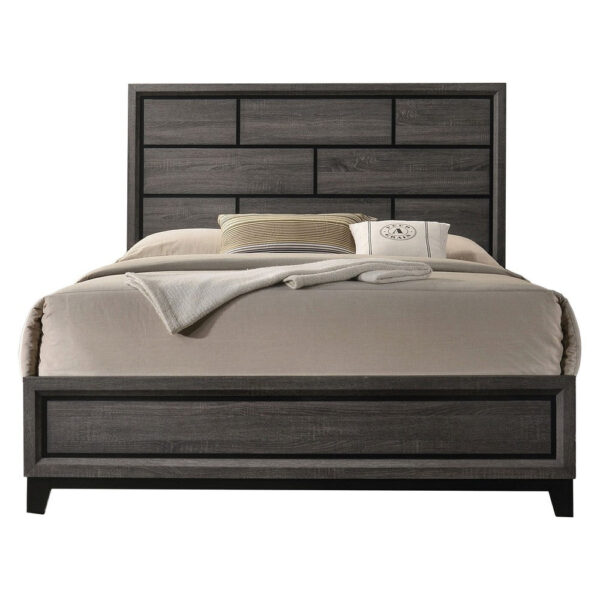 Erica Full Size Bed, Gray and Black Wood Finish, Panel Style Headboard