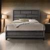 Erica Full Size Bed, Gray and Black Wood Finish, Panel Style Headboard