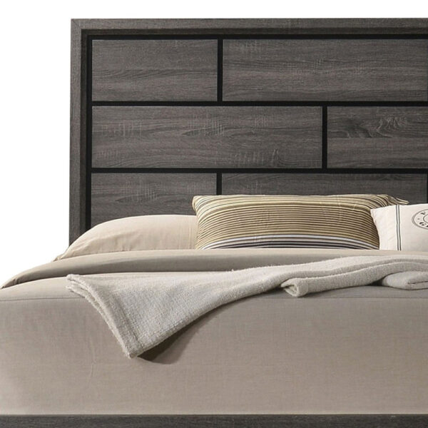 Erica Queen Size Bed, Gray, Black Wood Finish, Panel Style Headboard