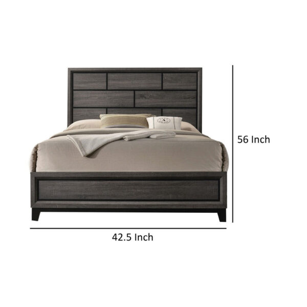 Erica Twin Size Bed, Gray and Black Wood Finish, Panel Style Headboard