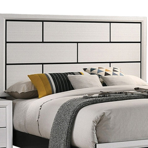 Erica Full Size Bed, White and Black Wood Finish, Panel Style Headboard
