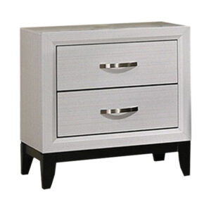 150220266991e35850830.jpeg Erica Nightstand, 2 Drawers, White Wood Finished Frame, Metal Handles