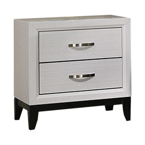150220266991e35850830.jpeg Erica Nightstand, 2 Drawers, White Wood Finished Frame, Metal Handles