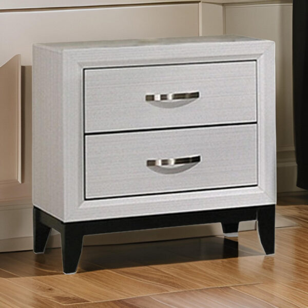 150220266991e35fbff74.jpeg Erica Nightstand, 2 Drawers, White Wood Finished Frame, Metal Handles