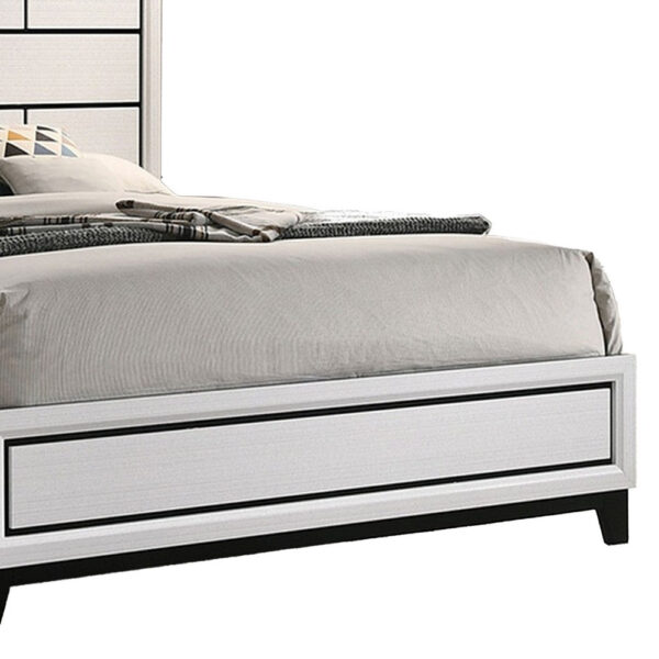 Erica Queen Size Bed, White and Black Wood Finish, Panel Style Headboard