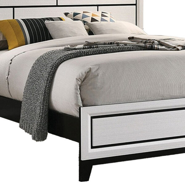 Erica Queen Size Bed, White and Black Wood Finish, Panel Style Headboard