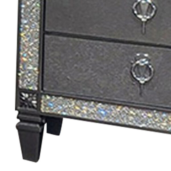 Laine Nightstand, 2 Drawers, Crystal Like Acrylic Trim, Gray Solid Wood