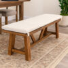 Jule Dining Bench, Trestle Base, 69 Inch, Brown Wood with Off White Seat