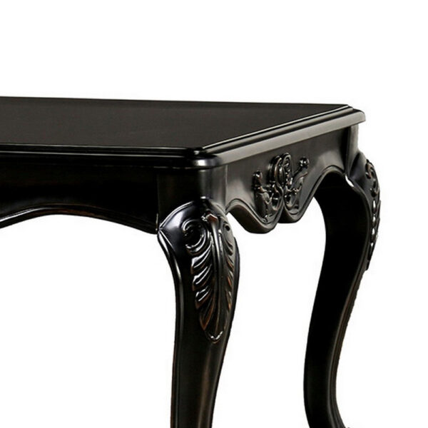 Roche Coffee Table, 53 Inch, Classical Cabriole Legs, Dark Brown Solid Wood