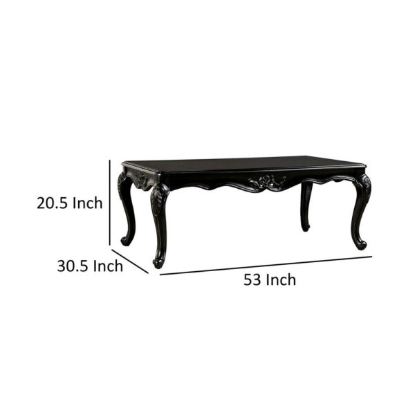 Roche Coffee Table, 53 Inch, Classical Cabriole Legs, Dark Brown Solid Wood