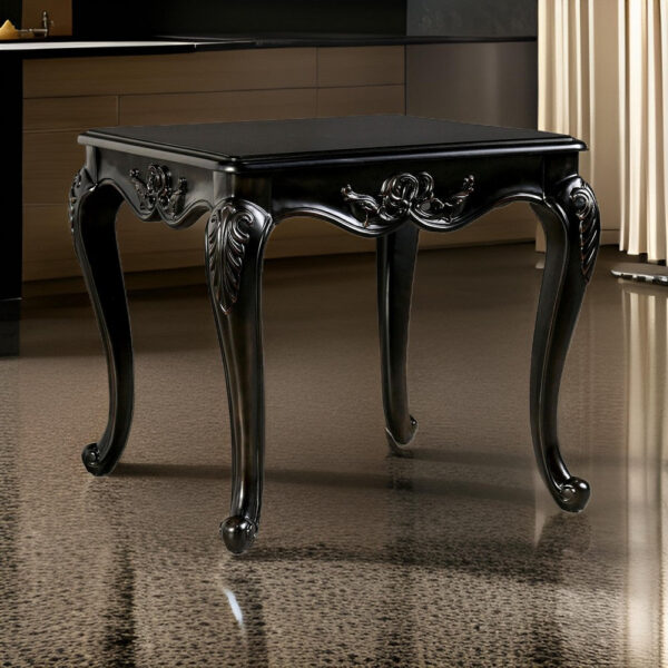 150220266991e3b7f0deb.jpeg Roche Side End Table, 29 Inch, Classic Cabriole Legs, Dark Brown Solid Wood