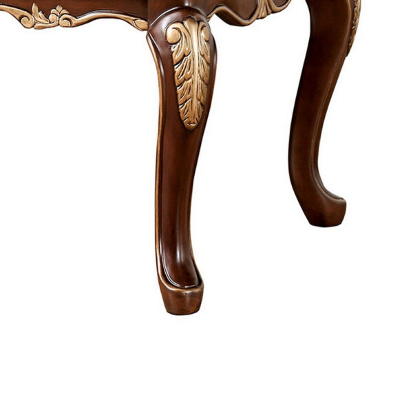 Saili Coffee Table, Gold Carvings, 48 Inch, Cabriole, Tobacco Brown Wood