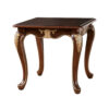 Saili Side End Table, Gold Carvings, 29 Inch, Cabriole, Tobacco Brown Wood