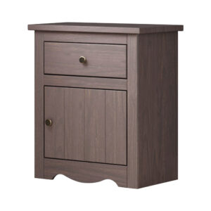 Stav Nightstand, 1 Drawer and Door, 25 Inch, Plank Style, Gray Solid Wood
