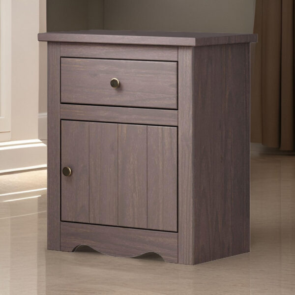 Stav Nightstand, 1 Drawer and Door, 25 Inch, Plank Style, Gray Solid Wood